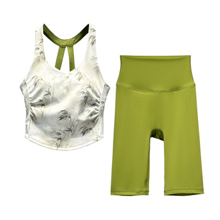 花色瑜伽服女套装2026新款夏天性感美背运动健身训练上衣背心短裤