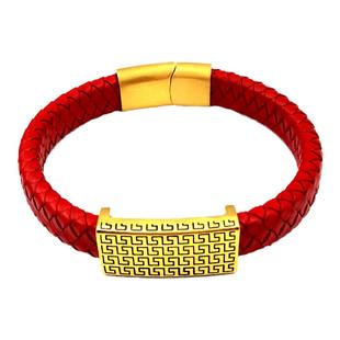 时尚男士手绳金色大扁扣男手环刺青宽面手表链狮头迷宫图腾沙金