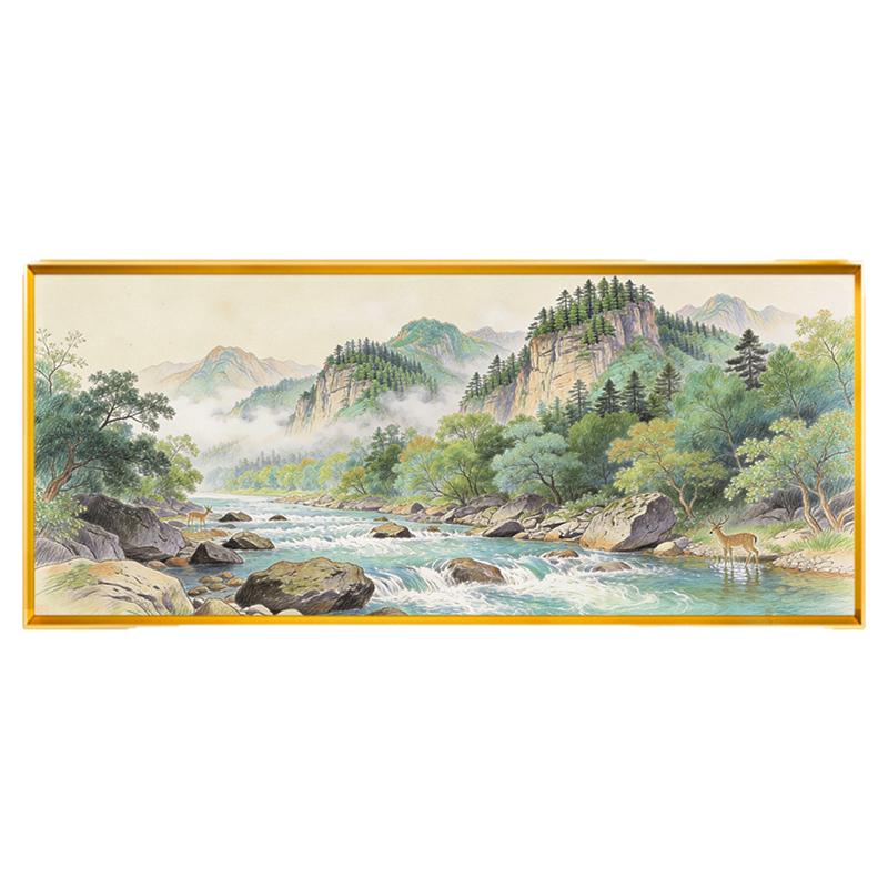 新中式山水风景十字绣2026新款线绣手工制作精准印花全绣客厅大气