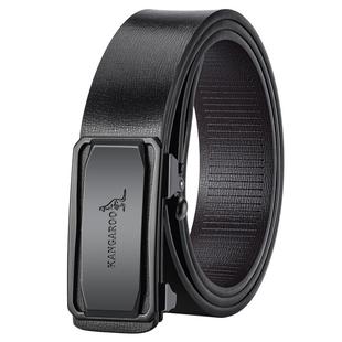 袋鼠内扣式皮带男真皮自动扣无牙内穿牛皮腰带男款潮流年轻人正品