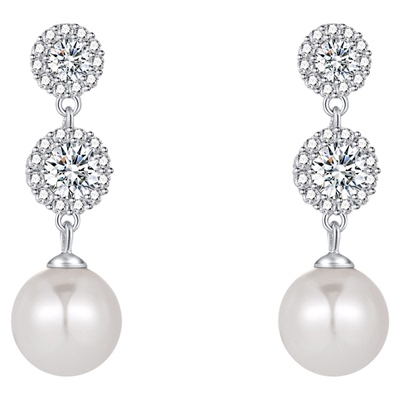 一撇一捺YPYN人造珍珠耳钉925银