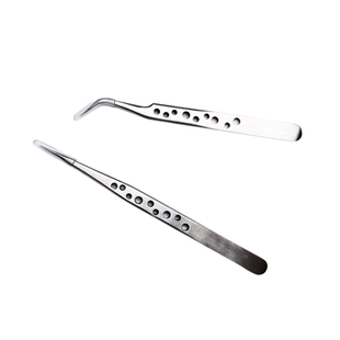 高精密加厚带孔直镊子手机维修不锈钢镊子直尖型弯头超硬防滑镊子