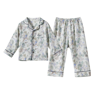 嫚熙儿童睡衣棉麻女孩套装四季穿儿童家居服透气A类秋季长袖秋裤