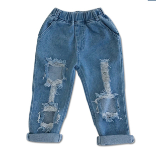 中大童装秋夏款男童破洞薄款牛仔裤女童休闲裤宝宝乞丐裤儿童长裤