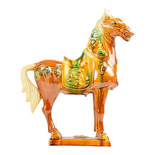 唐三彩将军马30-60cm 中式陶瓷马骆驼摆件办公室对马中国风装饰品