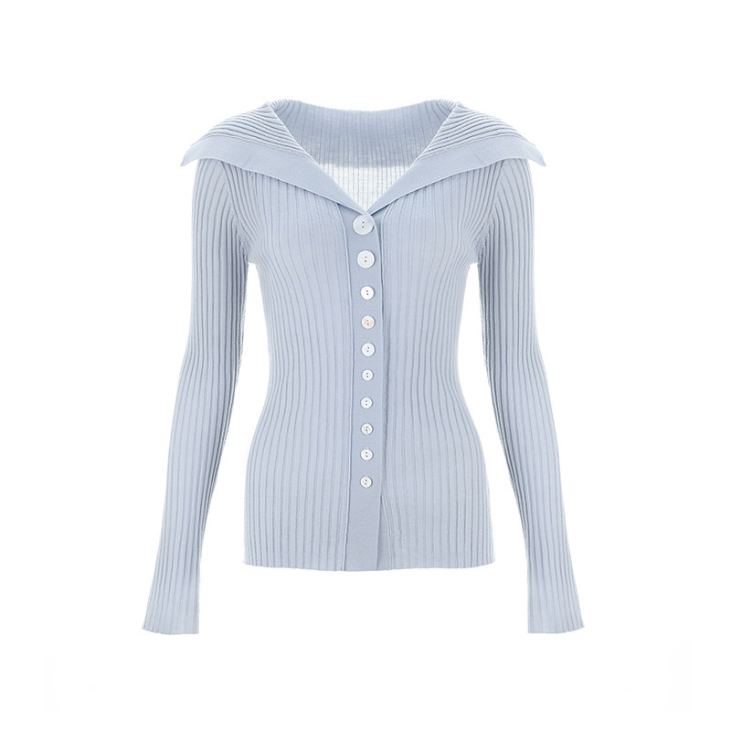 【明星同款】wana try绵羊毛翻领薄款针织衫显瘦慵懒新款打底衫女