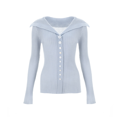 wanatry绵羊毛翻领薄款针织衫