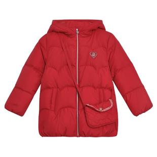 POLOWALK童装秋冬新品连帽中长款女童羽绒服连帽外套喜庆上衣