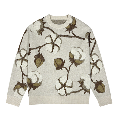 佐料圆领杏花宽松毛织套头