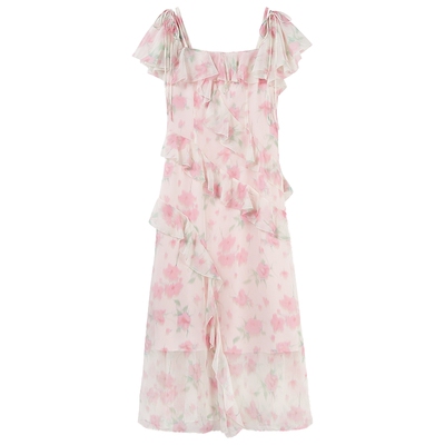 MISSCOCOON浪漫樱花荷叶边方领雪纺连衣裙夏新款