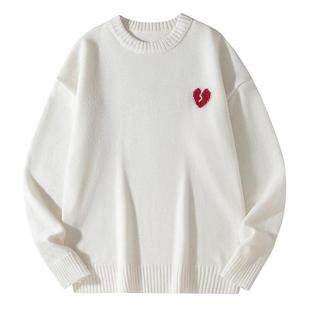 罗蒙桃心棉羊绒红色圆领毛衣男2025秋冬季软糯宽松加厚针织衫男款