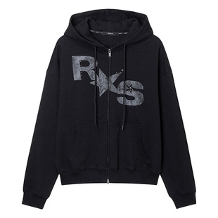 RAIVE2026春季女上衣星星印花铆钉纯色双拉链连帽卫衣短外套