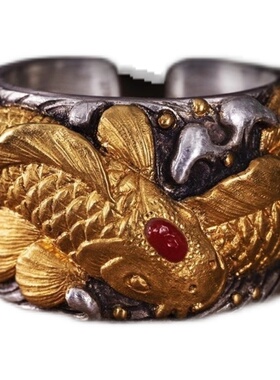 锦鲤纯手工雕刻原创银饰戒指