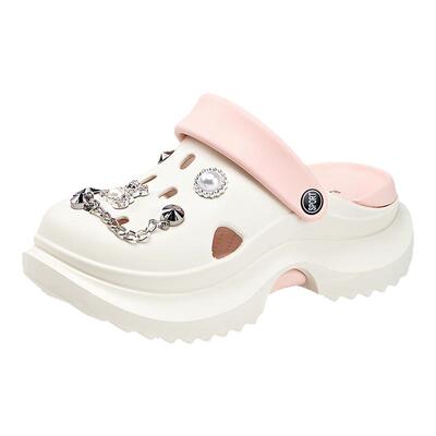 老人头女鞋2025夏季新款厚底洞洞鞋女外穿沙滩海边踩屎感凉拖鞋女