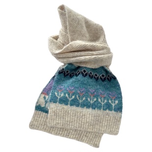 暖呼呼的奶茶色费尔岛围巾~提花针织毛线围脖秋冬韩系氛围感保暖