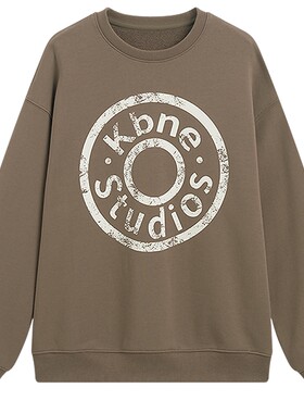 KBNE美式复古长袖圆领卫衣女2025秋冬季新款宽松短款正肩套头上衣