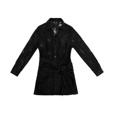 性感辣妹风镂空蕾丝V领连衣裙