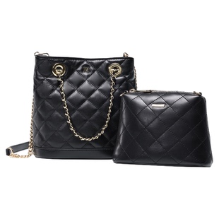 梦特娇女包秋冬新款羊皮手提水桶包轻奢子母包菱格通勤小斜挎包