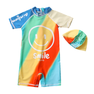 韩国男童泳衣夏季新款儿童宝宝连体速干游泳衣可爱笑脸游泳套装潮