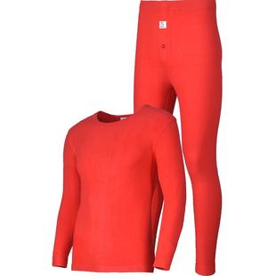 花雨伞男士圆领腈纶莫代尔弹力保暖内衣套装中厚秋衣秋裤本命年红