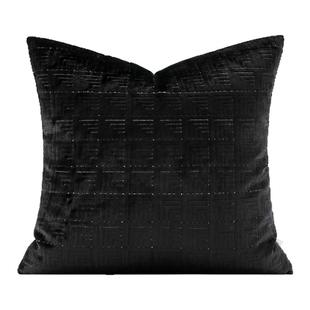 柏洛斯High luxury〖墨雨〗轻奢高级黑色几何割绒靠枕床头软包靠