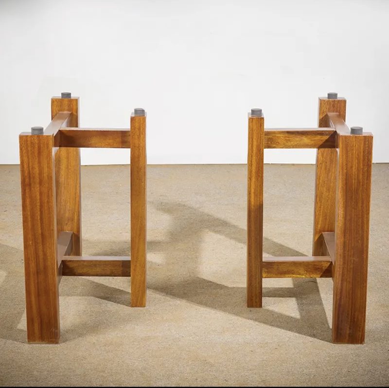 6R奥坎巴花实木大板桌脚脚架茶家用茶桌木质原木三脚台支架桌子腿