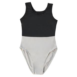 青青之舞 进口奶丝拼色背心体服白色连体紧身形体服儿童夏季露背