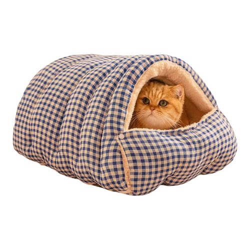 猫窝冬季保暖一体狗窝可拆洗半封闭式加绒睡袋猫床窝室内安全感