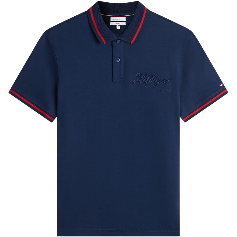 Tommy男装双面平纹刺绣镶边POLO
