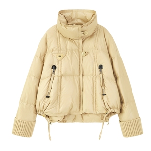 佧茜文2023年冬季新品卡其色羽绒服女短款外套加厚保暖高领羽绒服