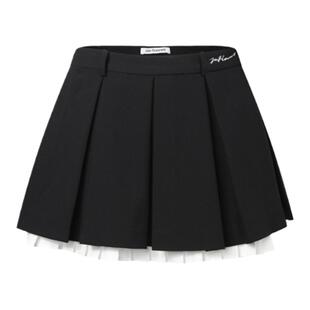 JAC FLEURANT春夏新品黑白双层拼接刺绣Logo百褶短裙百搭