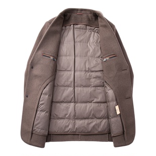 白鸭绒羽绒内胆-梦特娇男士西服绵羊毛呢外套冬季厚款休闲单西装Z