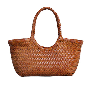 手工编织包女真皮夏法式小众菜篮子包牛皮手提单肩度假腋下托特包