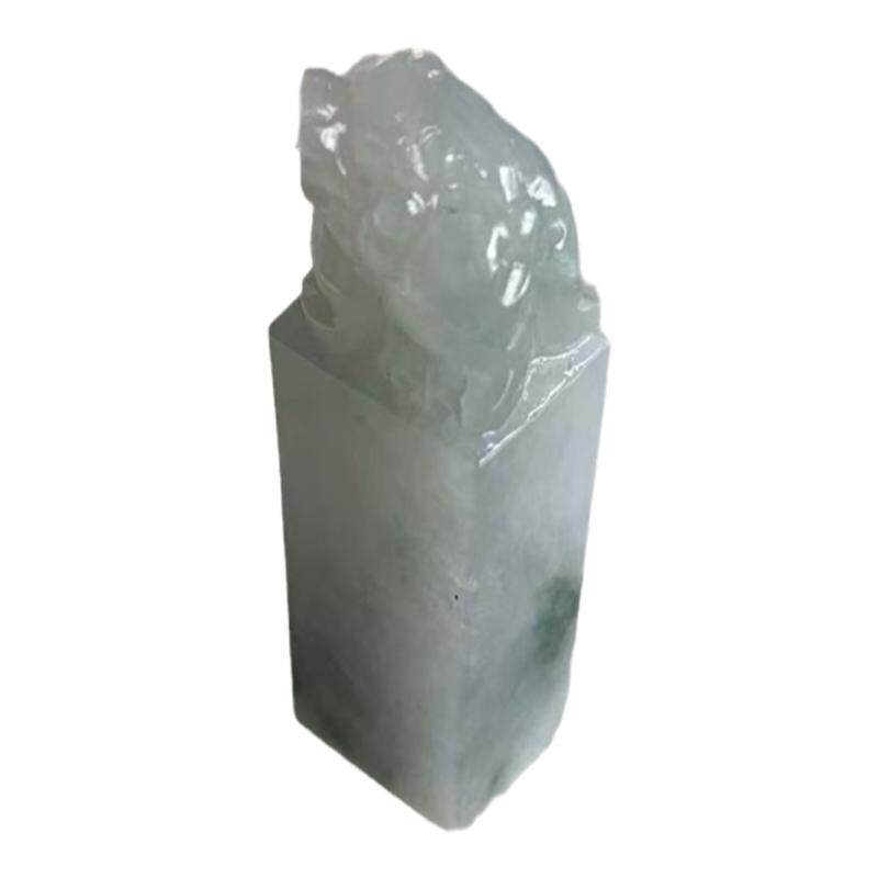 缅甸A货翡翠印章蓝色飘花摆件