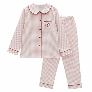 甜美风卡通娃娃领睡衣青少年女款纯棉磨毛长袖家居服套装可外穿