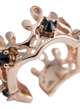 蕾丝有刺·独身戒·玫瑰金黑锆石小众独立设计另类女尾le拉拉戒指