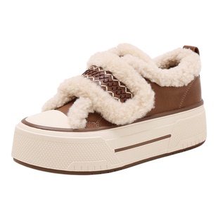 千百度厚底加绒小白鞋女冬季2025新款百搭魔术贴休闲板鞋毛毛女鞋