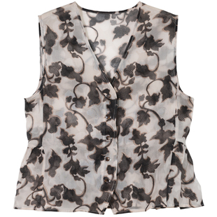 GESGOO时尚洋气真丝欧根纱无袖马甲上衣叠穿短裤通勤三件套夏季女