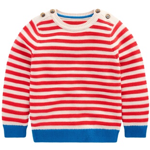 代购 MiniBoden儿童毛衣 26春秋季男童红白条纹纯棉针织衫 2-14岁