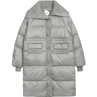 布景羽绒服女中长款2025年冬季新品简约大翻领设计宽松外套6349