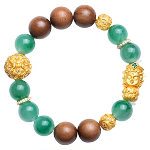 VISING珠宝十二生肖本命佛天然非洲翠石英质玉黄金色手串手链925
