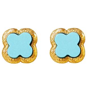 宫里上新绿松石耳钉天然原矿纯银女款四叶草耳饰高级感生日礼物