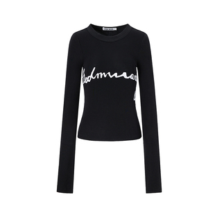 LEDIM WANG刺绣针织毛针织衫女2026春季新款内搭长袖短款打底衫