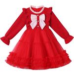 女童连衣裙冬季2025新款秋冬裙子红色女孩洋气儿童冬装蓬蓬公主裙
