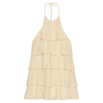 纹理软质挂脖领叠层装饰连衣裙