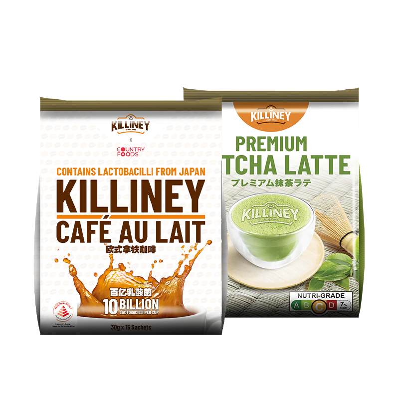 新加坡進(jìn)口killiney吉利尼抹茶拿鐵歐式拿鐵沖泡速溶提神15袋