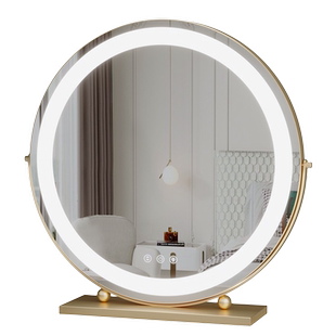 圆形镜子化妆镜带灯台式桌面少女卧室宿舍梳妆镜立式智能led家用