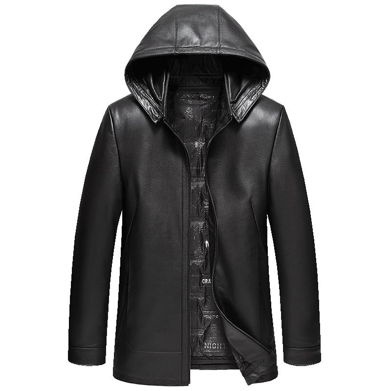 海宁真皮皮衣男士头层牛皮连帽羽绒服可拆卸内胆冬季保暖潮