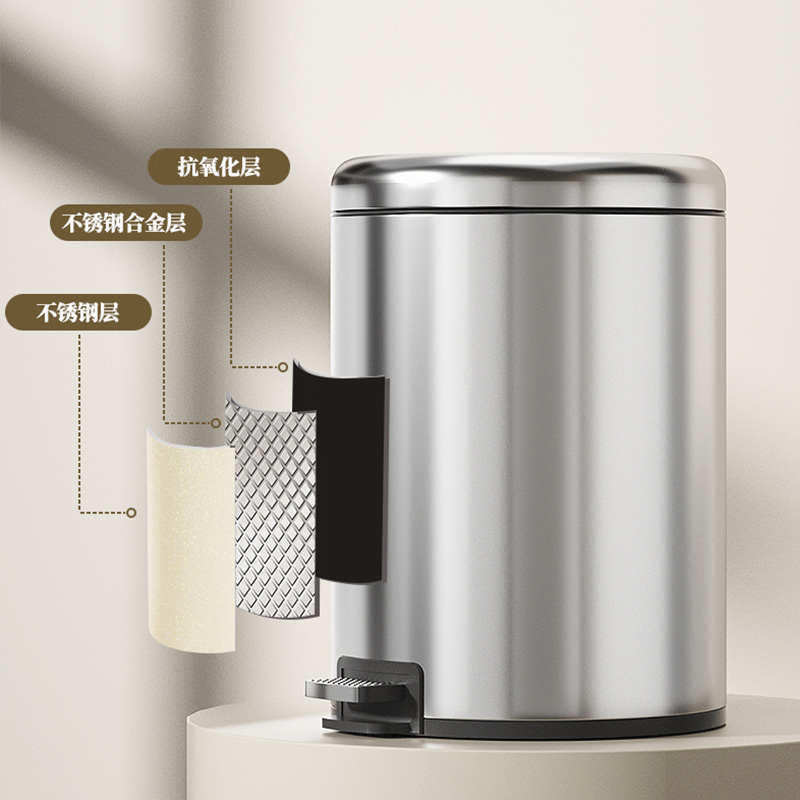 垃圾桶家用无菌带盖卫生间厕所客厅不锈钢静音脚踏厨房垃圾桶小号