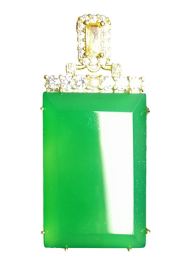 胡二翡翠方形绿玉髓吊坠棱角分明